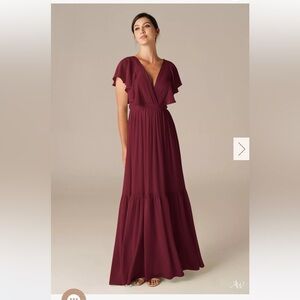 Chic Burgundy Maxi Dress with Flutter Sleeves